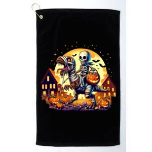 Skeleton Riding Mummy Dinosaur T Rex Halloween Funny Pumpkin Platinum Collection Golf Towel