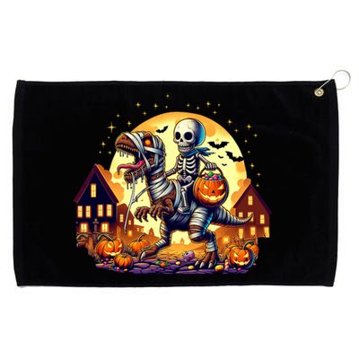 Skeleton Riding Mummy Dinosaur T Rex Halloween Funny Pumpkin Grommeted Golf Towel