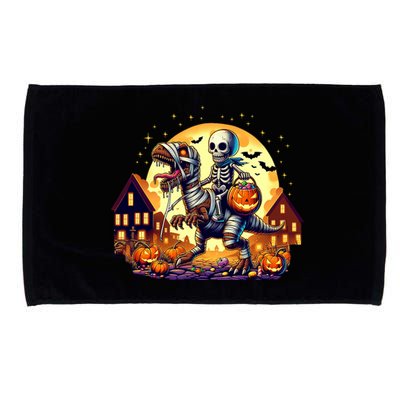 Skeleton Riding Mummy Dinosaur T Rex Halloween Funny Pumpkin Microfiber Hand Towel