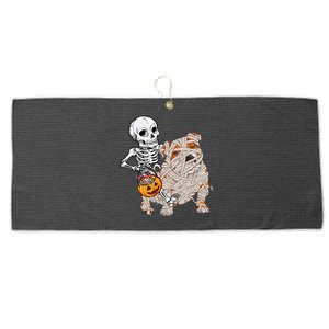 Skeleton Riding Mummy English Bulldog Dog Halloween Pumpkin Large Microfiber Waffle Golf Towel