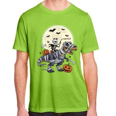 Skeleton Riding Mummy Dinosaur T Rex Halloween Funny Pumpkin Gift Adult ChromaSoft Performance T-Shirt