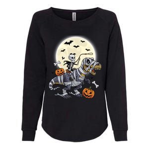 Skeleton Riding Mummy Dinosaur T Rex Halloween Funny Pumpkin Gift Womens California Wash Sweatshirt