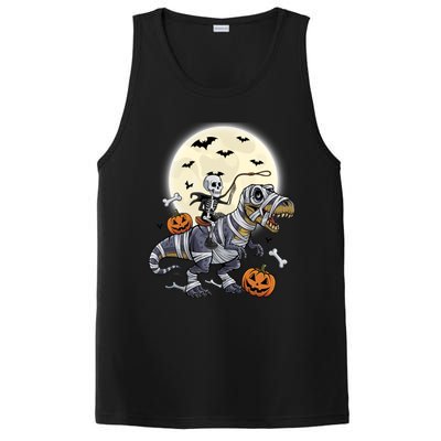 Skeleton Riding Mummy Dinosaur T Rex Halloween Funny Pumpkin Gift PosiCharge Competitor Tank