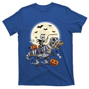 Skeleton Riding Mummy Dinosaur T Rex Halloween Funny Pumpkin Gift T-Shirt