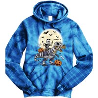 Skeleton Riding Mummy Dinosaur T Rex Halloween Funny Pumpkin Gift Tie Dye Hoodie