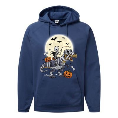 Skeleton Riding Mummy Dinosaur T Rex Halloween Funny Pumpkin Gift Performance Fleece Hoodie