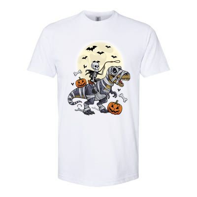 Skeleton Riding Mummy Dinosaur T Rex Halloween Funny Pumpkin Gift Softstyle CVC T-Shirt