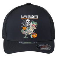 Skeleton Riding Mummy Dinosaur T Rex Halloween Funny Pumpkin Flexfit Unipanel Trucker Cap