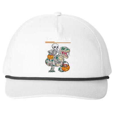 Skeleton Riding Mummy Dinosaur T Rex Halloween Funny Pumpkin Snapback Five-Panel Rope Hat