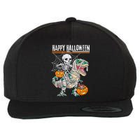 Skeleton Riding Mummy Dinosaur T Rex Halloween Funny Pumpkin Wool Snapback Cap