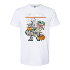 Skeleton Riding Mummy Dinosaur T Rex Halloween Funny Pumpkin Softstyle CVC T-Shirt