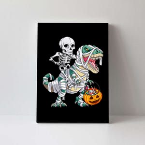 Skeleton Riding Mummy Dinosaur T Rex Halloween Canvas