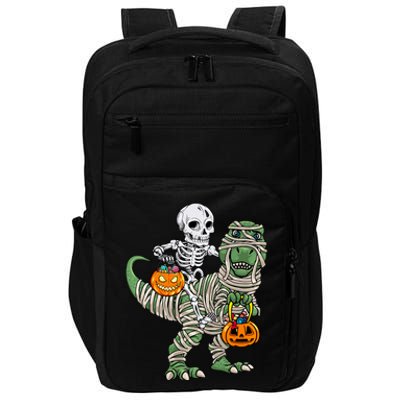 Skeleton Riding Mummy Dinosaur T Rex Halloween Gift Hoodie Impact Tech Backpack