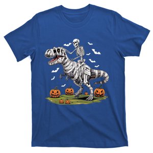 Skeleton Riding Mummy Dinosaur T Rex Halloween Funny Pumpkin Gift T-Shirt