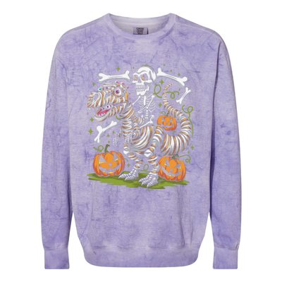 Skeleton Riding Mummy Dinosaur T Rex Halloween Colorblast Crewneck Sweatshirt