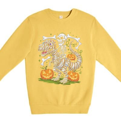 Skeleton Riding Mummy Dinosaur T Rex Halloween Premium Crewneck Sweatshirt