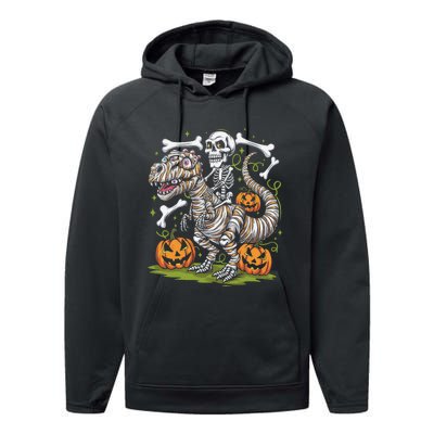 Skeleton Riding Mummy Dinosaur T Rex Halloween Performance Fleece Hoodie