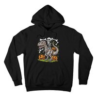 Skeleton Riding Mummy Dinosaur T Rex Halloween Hoodie