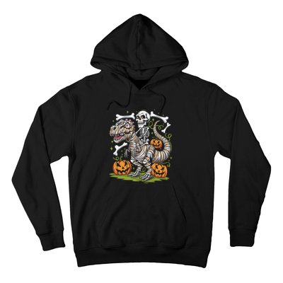 Skeleton Riding Mummy Dinosaur T Rex Halloween Hoodie