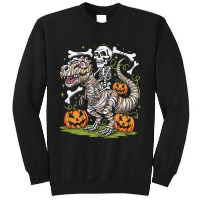 Skeleton Riding Mummy Dinosaur T Rex Halloween Sweatshirt