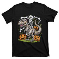 Skeleton Riding Mummy Dinosaur T Rex Halloween T-Shirt