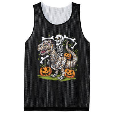 Skeleton Riding Mummy Dinosaur T Rex Halloween Mesh Reversible Basketball Jersey Tank