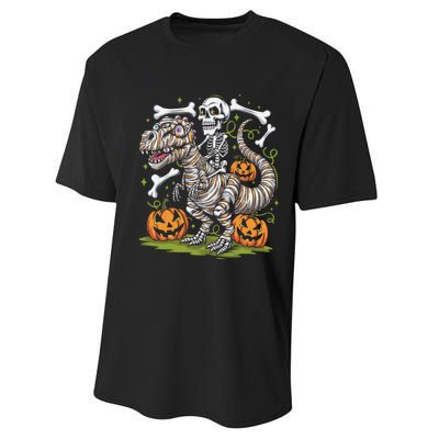 Skeleton Riding Mummy Dinosaur T Rex Halloween Performance Sprint T-Shirt