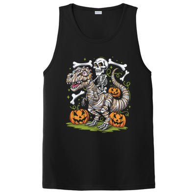 Skeleton Riding Mummy Dinosaur T Rex Halloween PosiCharge Competitor Tank