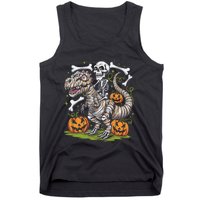 Skeleton Riding Mummy Dinosaur T Rex Halloween Tank Top