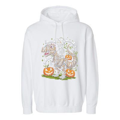 Skeleton Riding Mummy Dinosaur T Rex Halloween Garment-Dyed Fleece Hoodie