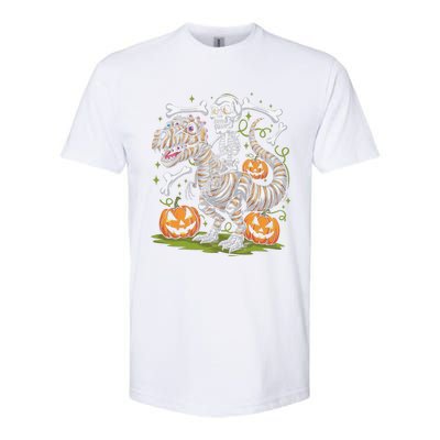 Skeleton Riding Mummy Dinosaur T Rex Halloween Softstyle CVC T-Shirt