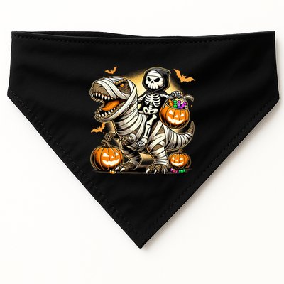 Skeleton Riding Mummy Dinosaur Halloween Pumpkin Cool Gift USA-Made Doggie Bandana