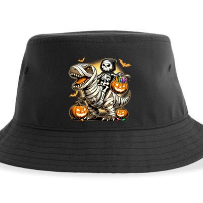 Skeleton Riding Mummy Dinosaur Halloween Pumpkin Cool Gift Sustainable Bucket Hat