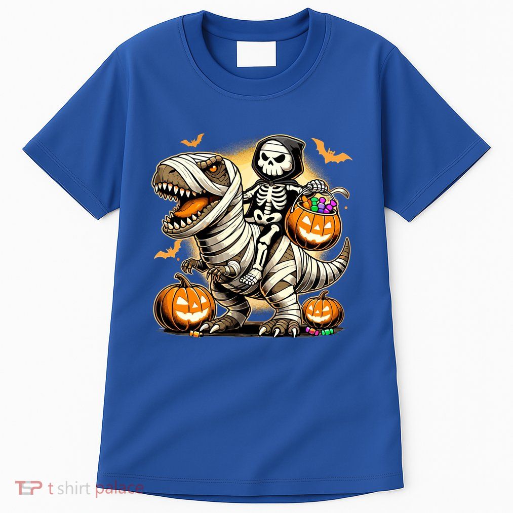 Skeleton Riding Mummy Dinosaur Halloween Pumpkin Cool Gift Tall T-Shirt