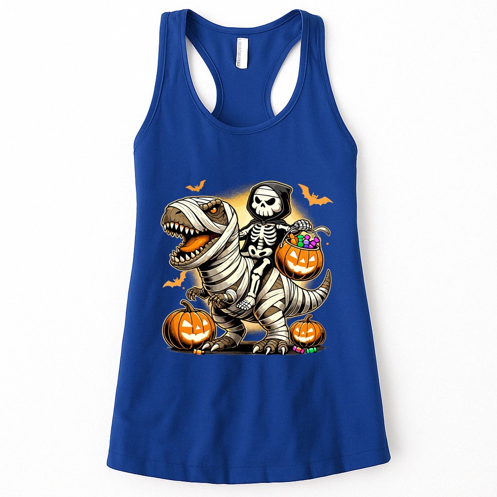 Skeleton Riding Mummy Dinosaur Halloween Pumpkin Cool Gift Womens Tank Top
