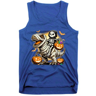 Skeleton Riding Mummy Dinosaur Halloween Pumpkin Cool Gift Tank Top