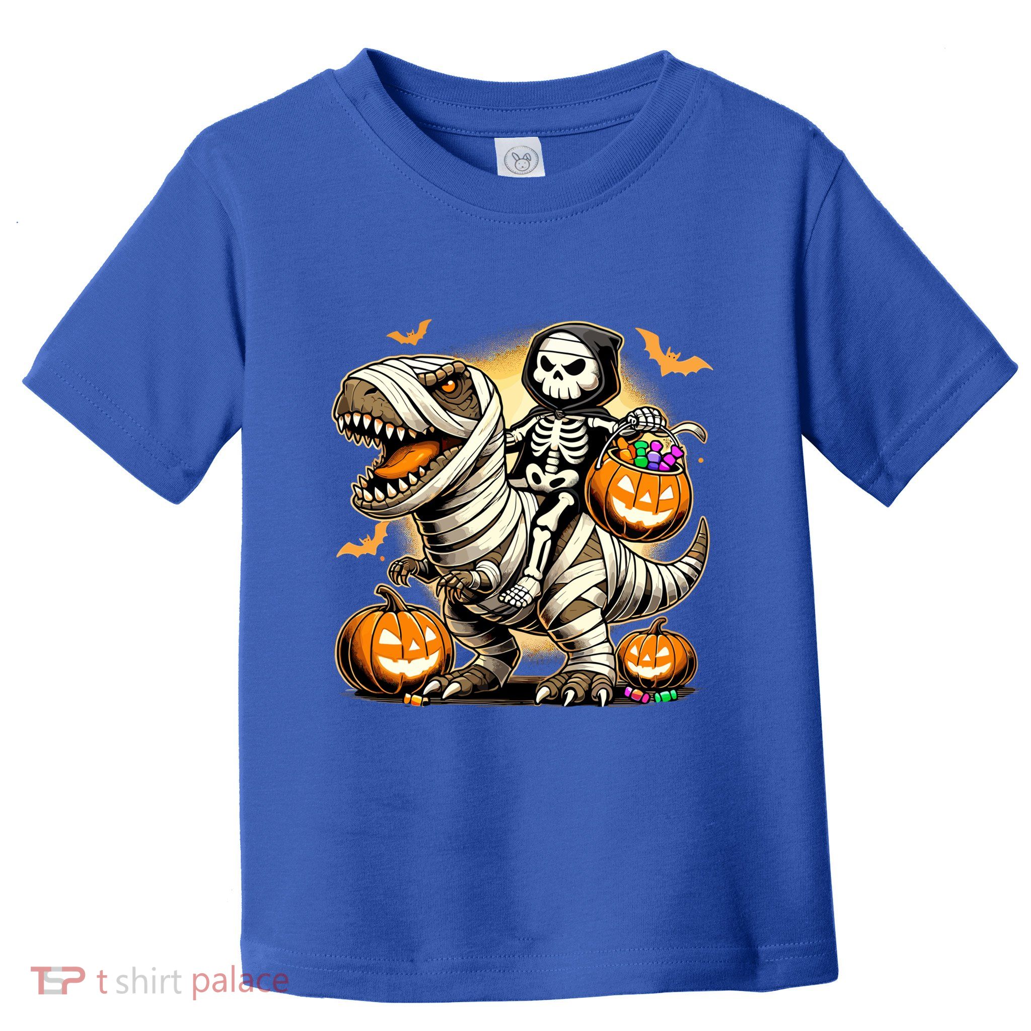 Skeleton Riding Mummy Dinosaur Halloween Pumpkin Cool Gift Toddler T-Shirt