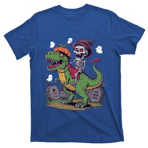 Skeleton Riding Mummy Dinosaur T Rex Halloween Funny Pumpkin Gift T-Shirt