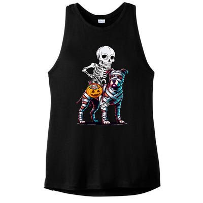 Skeleton Riding Mummy Pitbull Dog Halloween Funny Pumpkin Ladies PosiCharge Tri-Blend Wicking Tank