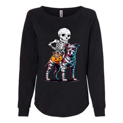 Skeleton Riding Mummy Pitbull Dog Halloween Funny Pumpkin Womens California Wash Sweatshirt