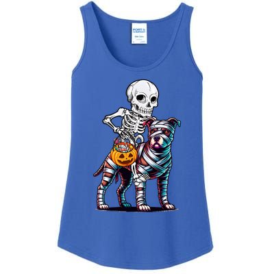 Skeleton Riding Mummy Pitbull Dog Halloween Funny Pumpkin Ladies Essential Tank