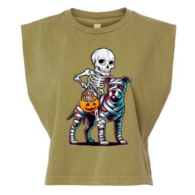 Skeleton Riding Mummy Pitbull Dog Halloween Funny Pumpkin Garment-Dyed Women's Muscle Tee