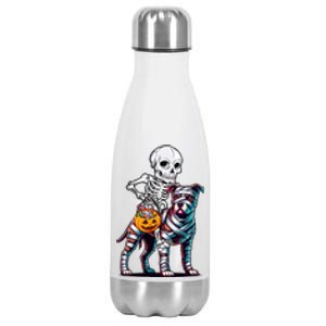 Skeleton Riding Mummy Pitbull Dog Halloween Funny Pumpkin Stainless Steel Insulated Water Bottle