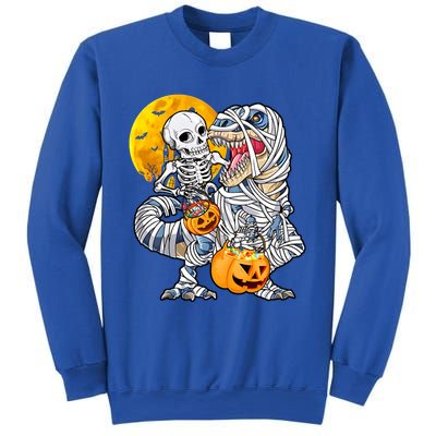 Skeleton Riding Mummy Dinosaur T Rex Halloween Funny Pumpkin Meaningful Gift Sweatshirt