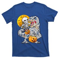 Skeleton Riding Mummy Dinosaur T Rex Halloween Funny Pumpkin Meaningful Gift T-Shirt