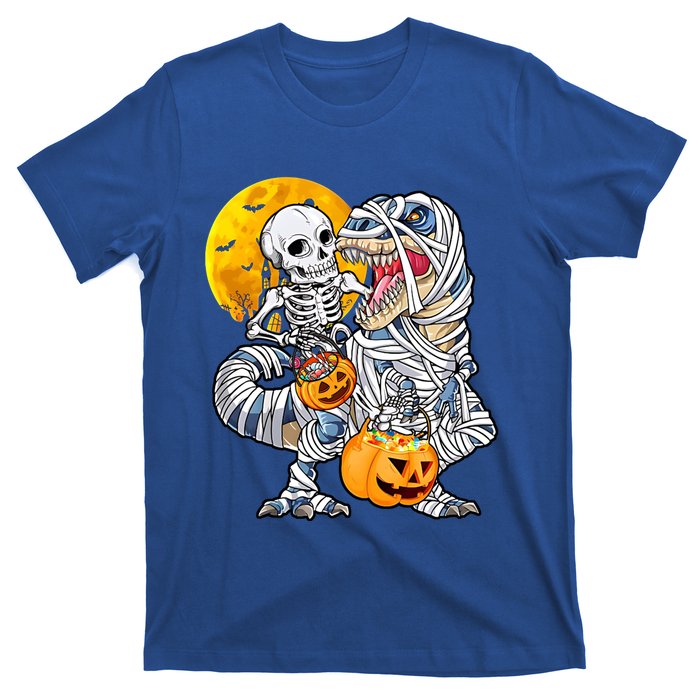 Skeleton Riding Mummy Dinosaur T Rex Halloween Funny Pumpkin Meaningful Gift T-Shirt