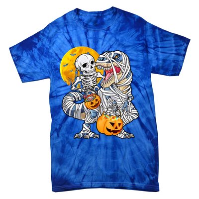 Skeleton Riding Mummy Dinosaur T Rex Halloween Funny Pumpkin Meaningful Gift Tie-Dye T-Shirt