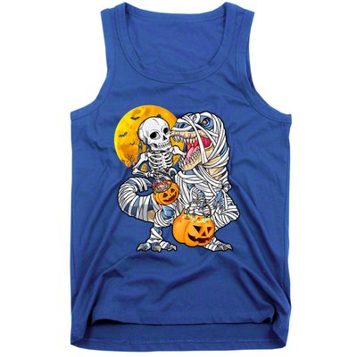 Skeleton Riding Mummy Dinosaur T Rex Halloween Funny Pumpkin Meaningful Gift Tank Top