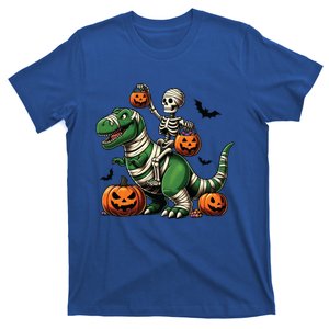 Skeleton Riding Mummy Dinosaur T Rex Halloween Funny Pumpkin Gift T-Shirt