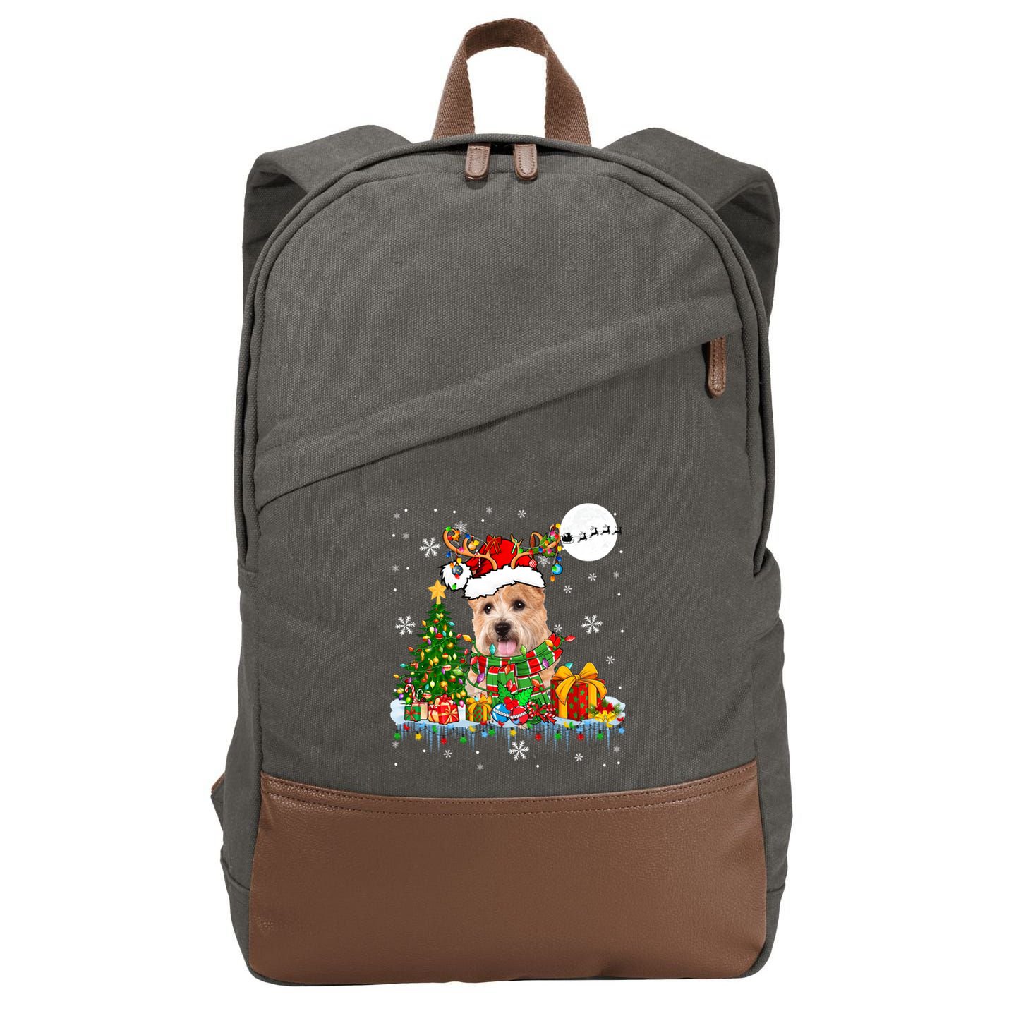Santa Reindeer Norwich Terrier Xmas Tree Lights Dog Owner Gift Cotton Canvas Backpack